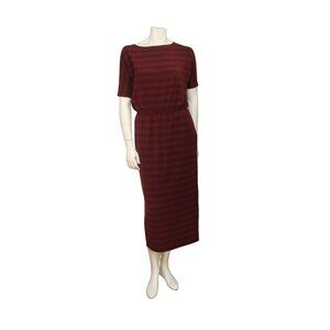 Garnet Hill Dark Red Maroon Striped Knit Elastic Waist Maxi Dress Size S